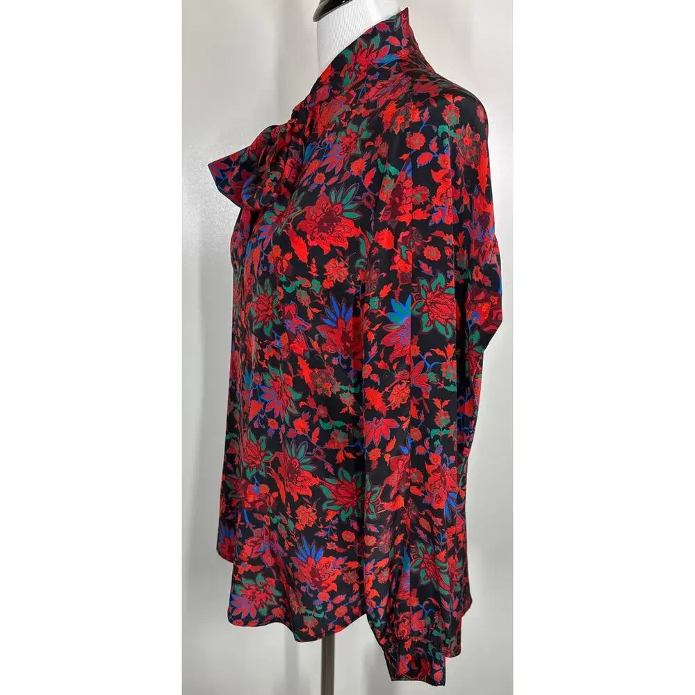 Rag & Bone Emily Floral Long Sleeve Tie‑Neck Silk Top, Size M - Picture 8 of 12